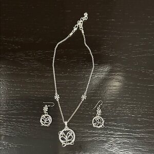 Brighton Romance of Nature Butterfly Silver Necklace and Earring Set